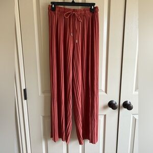 Locke & Love Pleated Elastic Waist w/ Tie Pink Wide Leg Pants Womens Medium